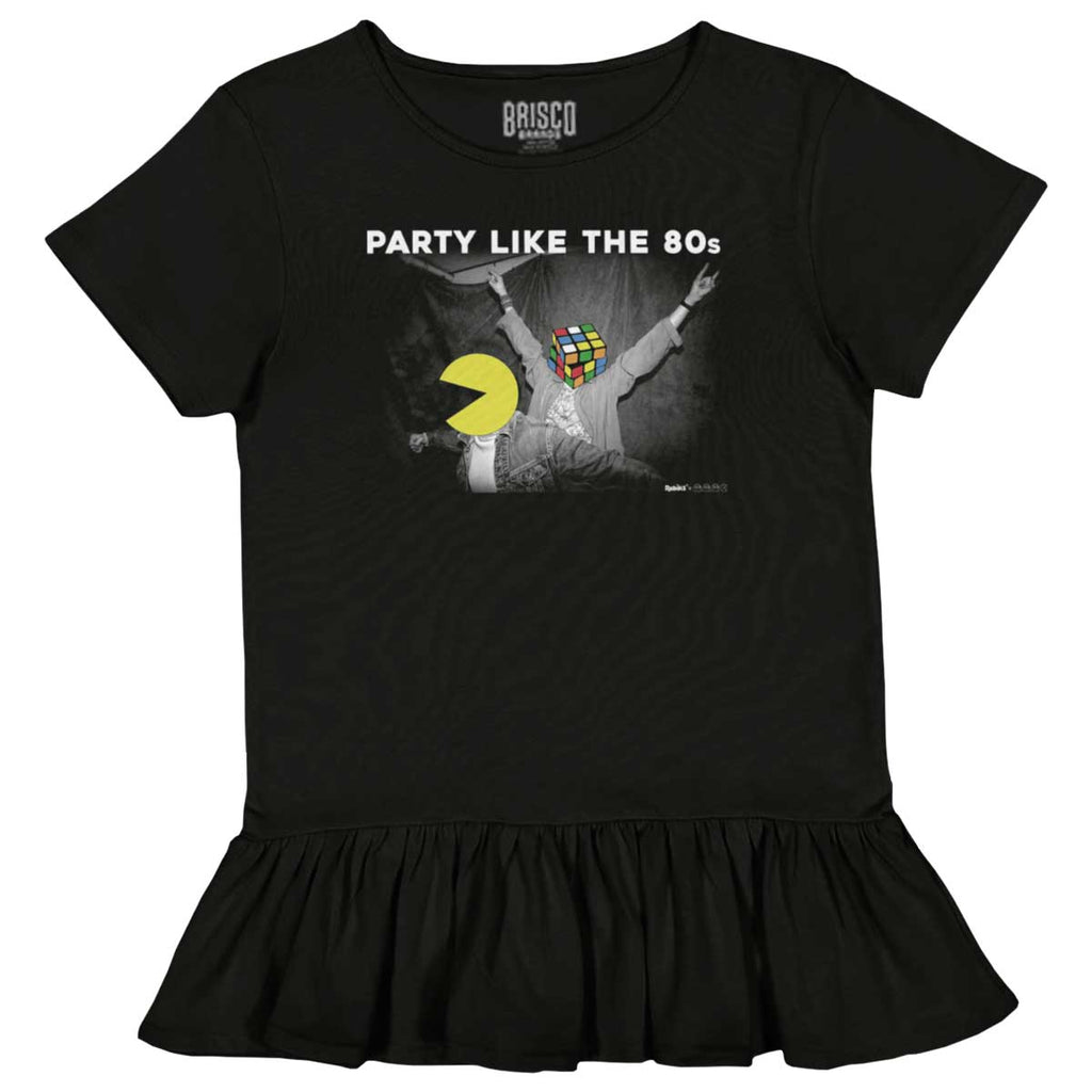 Party Like The 80s Toddler Ruffle Bottom Tee-Direct To Garment Print-Brisco Baby