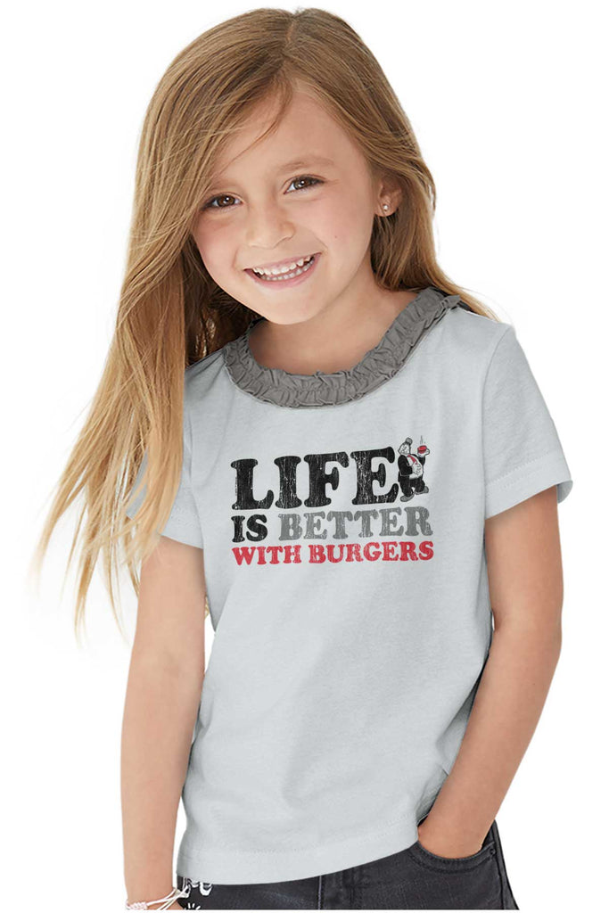 Better With Burgers Toddler Ruffled Trim T-Shirt-Direct To Garment Print-Brisco Baby