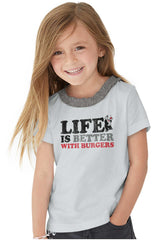 Better With Burgers Toddler Ruffled Trim T-Shirt-Direct To Garment Print-Brisco Baby