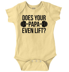 Does Your Papa Lift? Romper Bodysuit-Direct To Garment Print-Brisco Baby