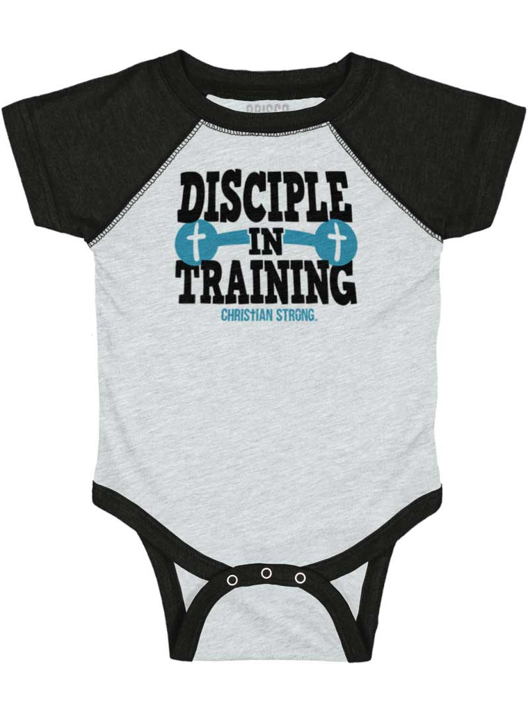 Disciple In Training Raglan Romper Bodysuit-Direct To Garment Print-Brisco Baby