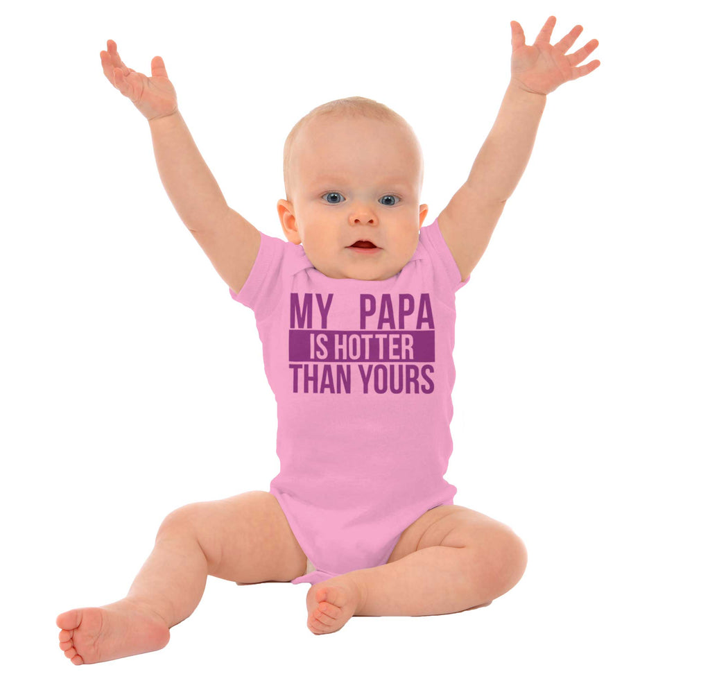 Papa Is Hotter Than Yours Romper Bodysuit-Direct To Garment Print-Brisco Baby