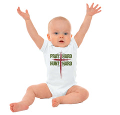 Pray Hard Hunt Hard Romper Bodysuit-Direct To Garment Print-Brisco Baby