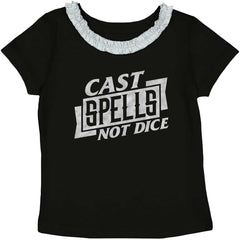 Cast Spells Not Dice Dungeons Toddler Ruffled Trim T-Shirt-Direct To Garment Print-Brisco Baby