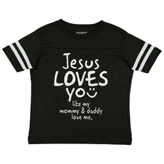 Jesus Loves You Toddler Football Jersey Tee-Direct To Garment Print-Brisco Baby