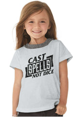 Cast Spells Not Dice Dungeons Toddler Ruffled Trim T-Shirt-Direct To Garment Print-Brisco Baby