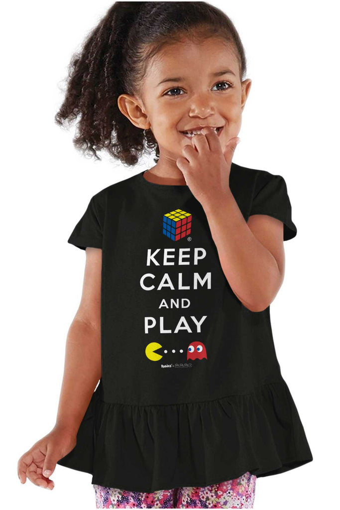 Keep Calm And Play Toddler Ruffle Bottom Tee-Direct To Garment Print-Brisco Baby
