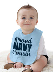 Proud Navy Cousin Infant Baby Bib-Direct To Garment Print-Brisco Baby