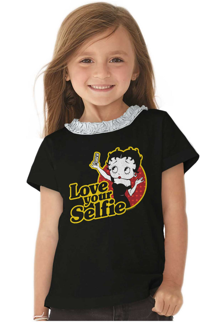 Love Your Selfie Toddler Ruffled Trim T-Shirt-Direct To Garment Print-Brisco Baby