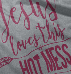 Jesus Loves Hot Mess Romper Bodysuit-Direct To Garment Print-Brisco Baby