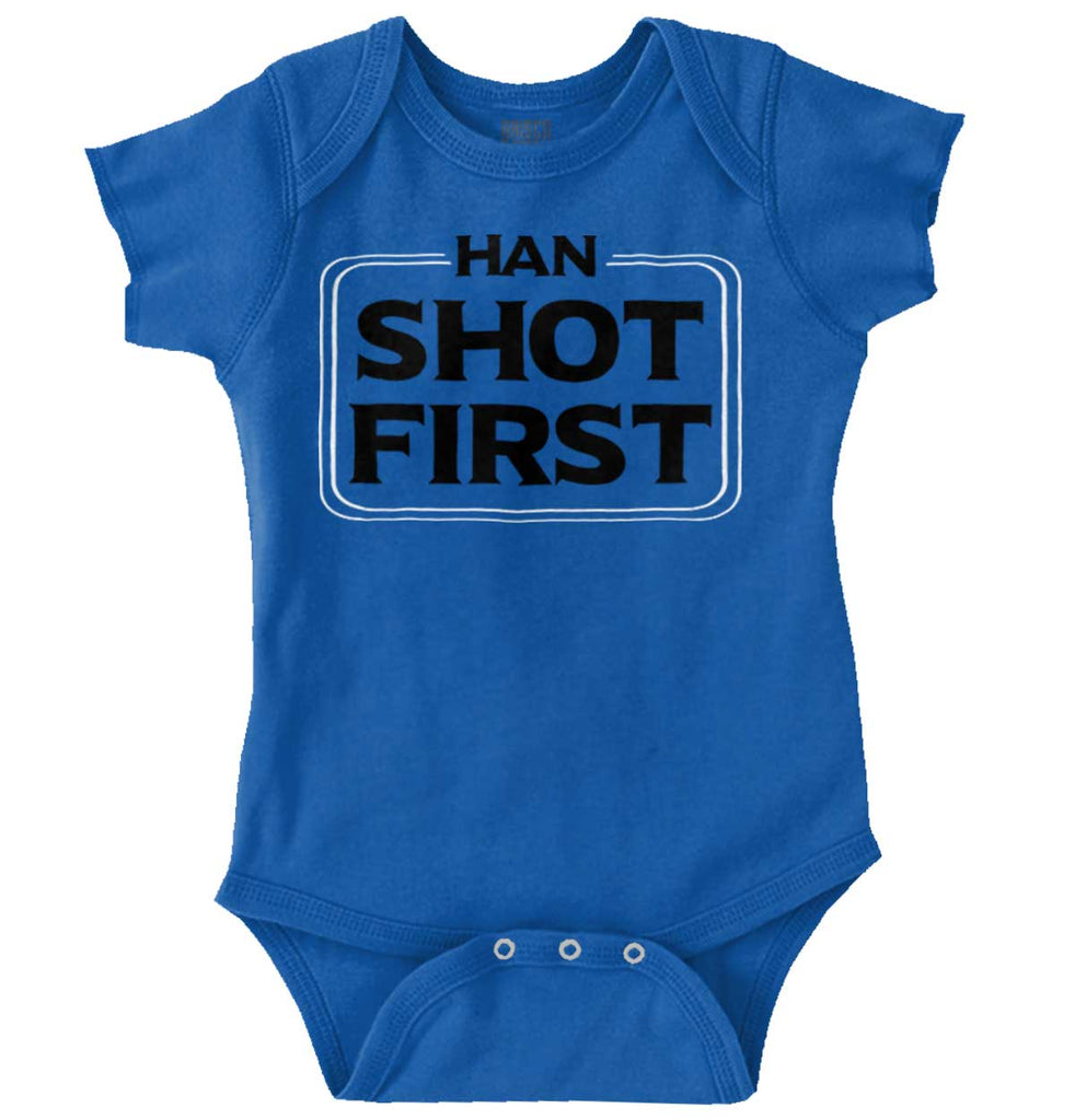 Han Shot First Romper Bodysuit-Direct To Garment Print-Brisco Baby