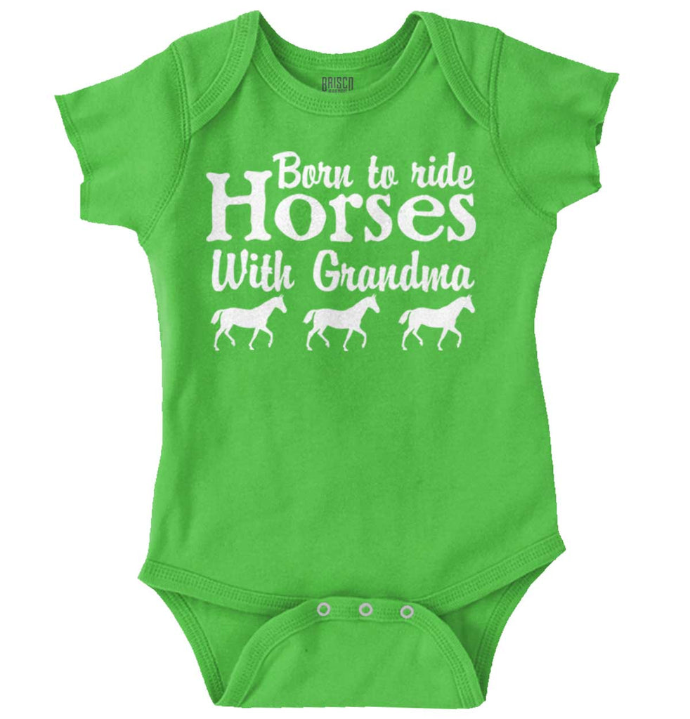 Born To Ride Horses With Grandma Romper Bodysuit-Direct To Garment Print-Brisco Baby