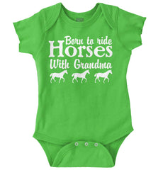 Born To Ride Horses With Grandma Romper Bodysuit-Direct To Garment Print-Brisco Baby