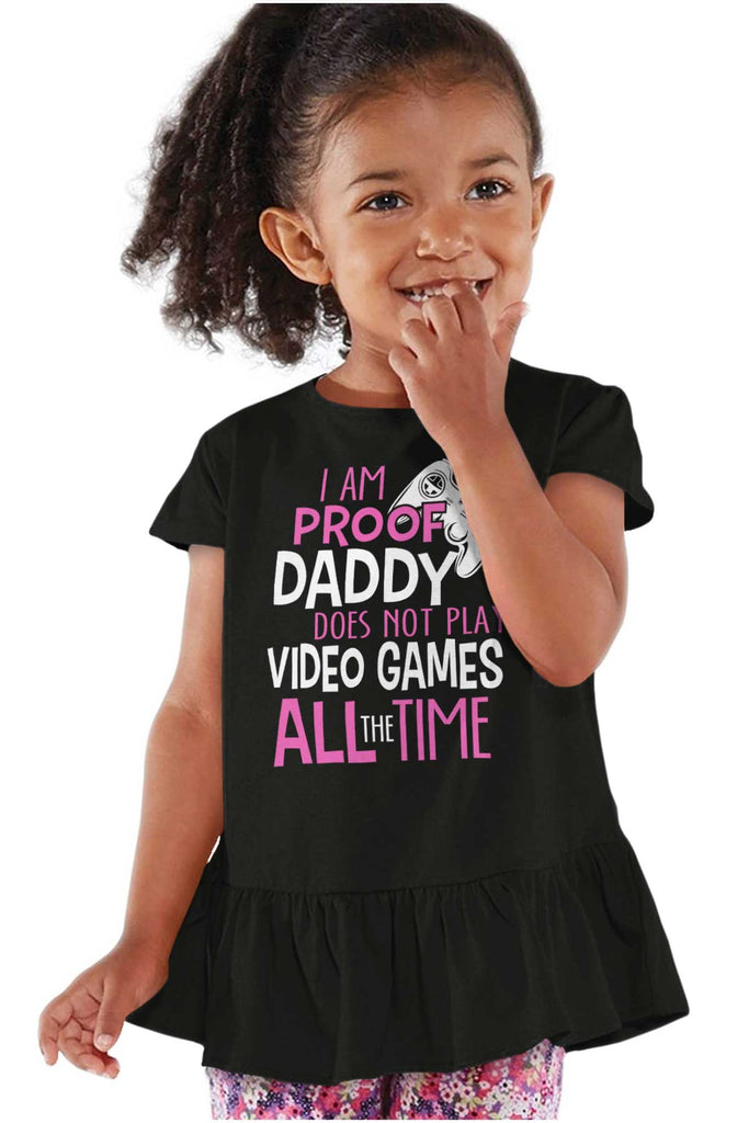 Daddy Plays Video Games Toddler Ruffle Bottom Tee-Direct To Garment Print-Brisco Baby