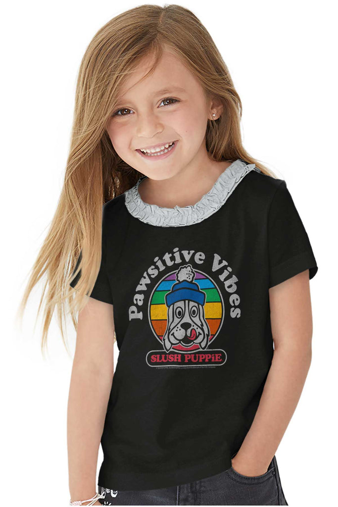 Pawsitive Vibes Toddler Ruffled Trim T-Shirt-Direct To Garment Print-Brisco Baby