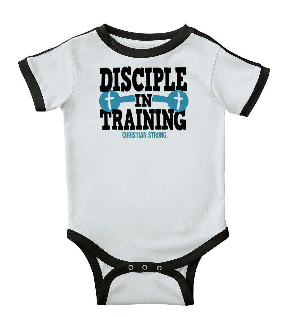 Disciple In Training Ringer Romper Bodysuit-Direct To Garment Print-Brisco Baby
