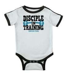 Disciple In Training Ringer Romper Bodysuit-Direct To Garment Print-Brisco Baby
