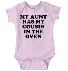 Aunt Has Cousin In Oven Romper Bodysuit-Direct To Garment Print-Brisco Baby