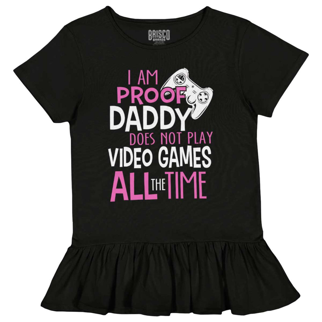Daddy Plays Video Games Toddler Ruffle Bottom Tee-Direct To Garment Print-Brisco Baby