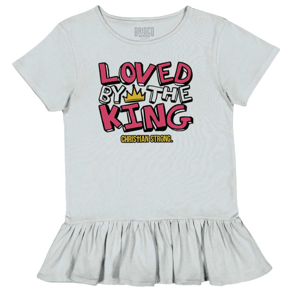 Loved By The King Toddler Ruffle Bottom Tee-Direct To Garment Print-Brisco Baby