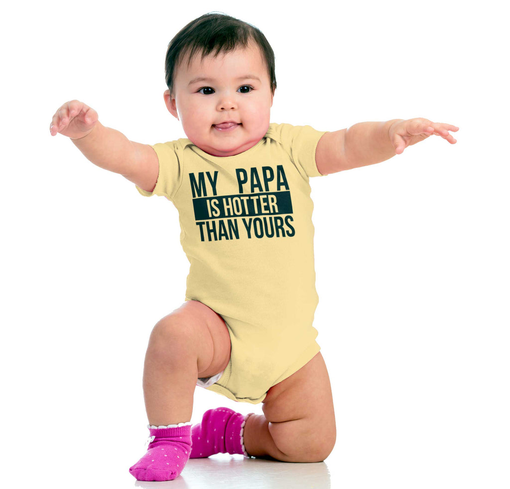 Papa Is Hotter Than Yours Romper Bodysuit-Direct To Garment Print-Brisco Baby