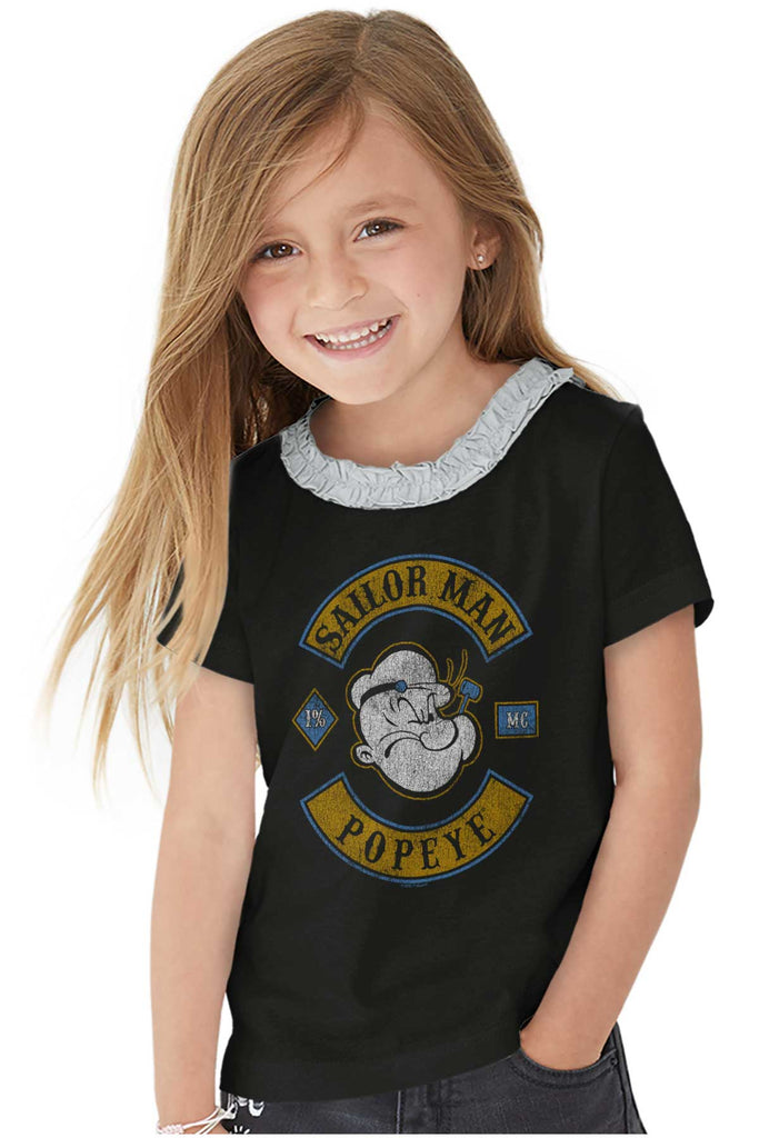 Popeye The Sailor Man Toddler Ruffled Trim T-Shirt-Direct To Garment Print-Brisco Baby