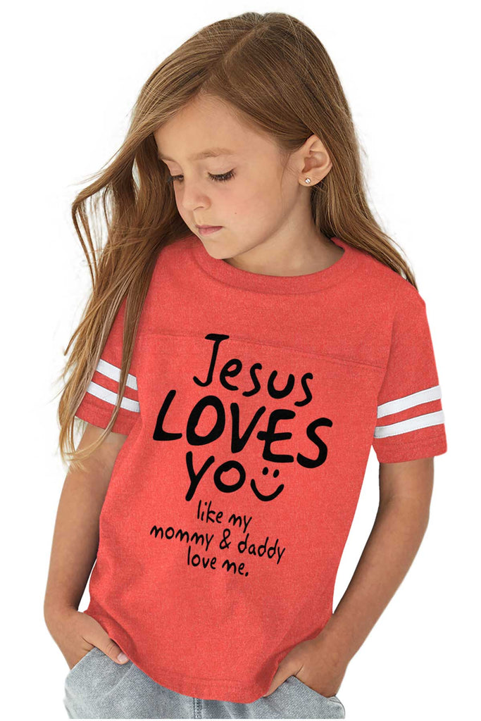 Jesus Loves You Toddler Football Jersey Tee-Direct To Garment Print-Brisco Baby