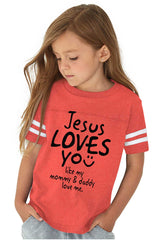 Jesus Loves You Toddler Football Jersey Tee-Direct To Garment Print-Brisco Baby