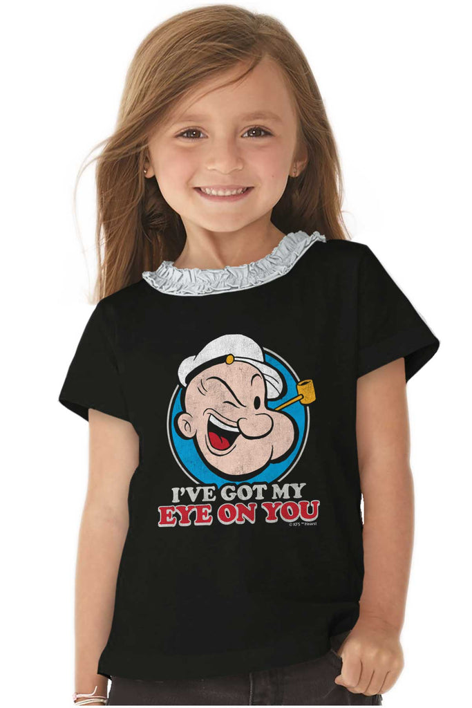 Got My Eye On You Toddler Ruffled Trim T-Shirt-Direct To Garment Print-Brisco Baby