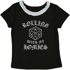 Rolling With My Homies Dungeons Toddler Ruffled Trim T-Shirt-Direct To Garment Print-Brisco Baby