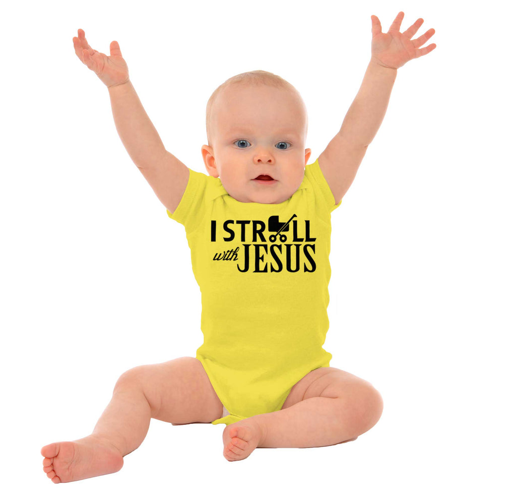 Stroll With Jesus Romper Bodysuit-Direct To Garment Print-Brisco Baby