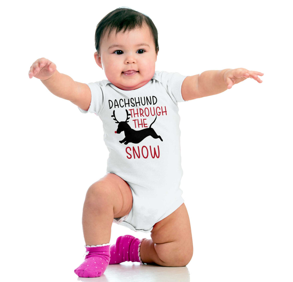 Dachshund Through Snow Romper Bodysuit-Direct To Garment Print-Brisco Baby