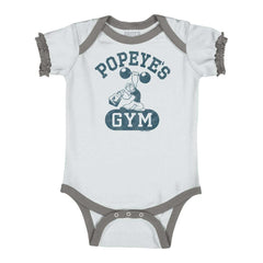Popeye's Gym Baby Ruffled Trim Romper-Direct To Garment Print-Brisco Baby