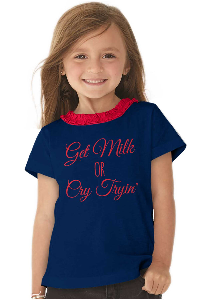 Get Milk Toddler Ruffled Trim T-Shirt-Direct To Garment Print-Brisco Baby