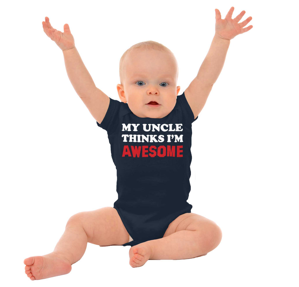 Uncle Thinks I'm Awesome Romper Bodysuit-Direct To Garment Print-Brisco Baby