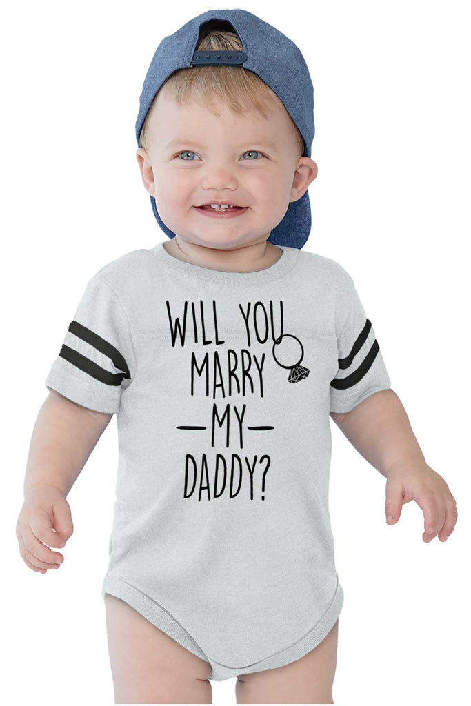 Marry My Daddy Football Romper Bodysuit-Direct To Garment Print-Brisco Baby