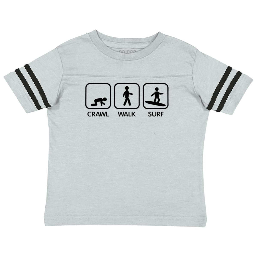 Crawl Walk Surf Toddler Football Jersey Tee-Direct To Garment Print-Brisco Baby