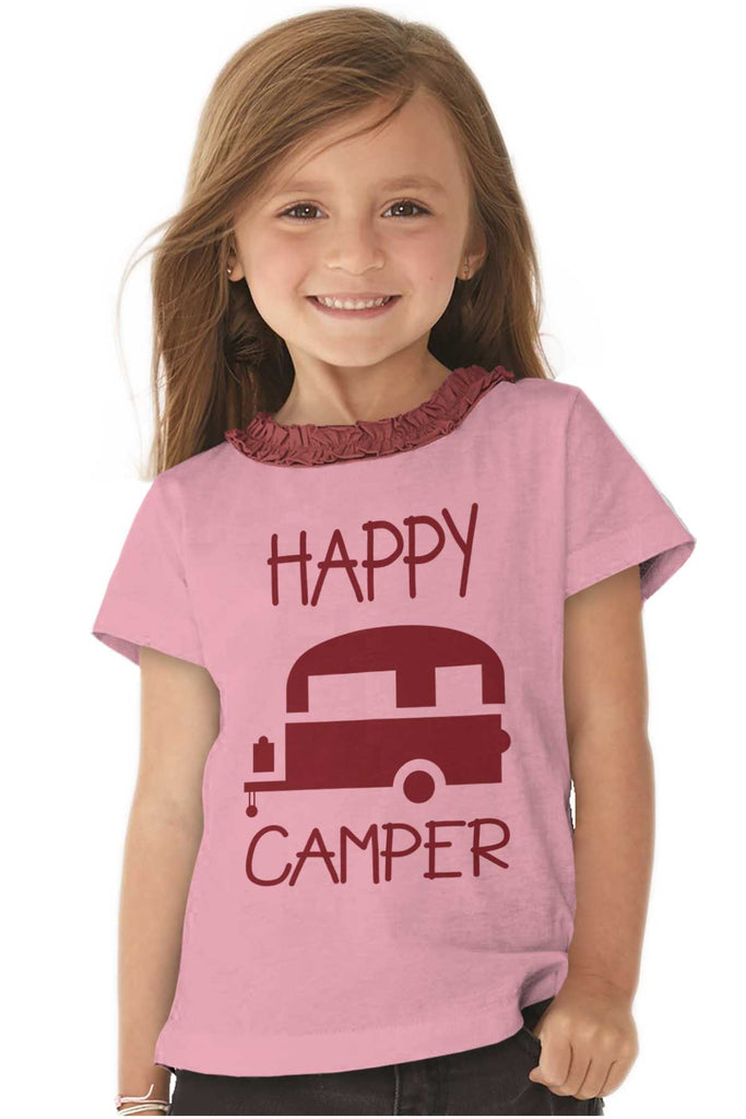 Happy Camper Toddler Ruffled Trim T-Shirt-Direct To Garment Print-Brisco Baby