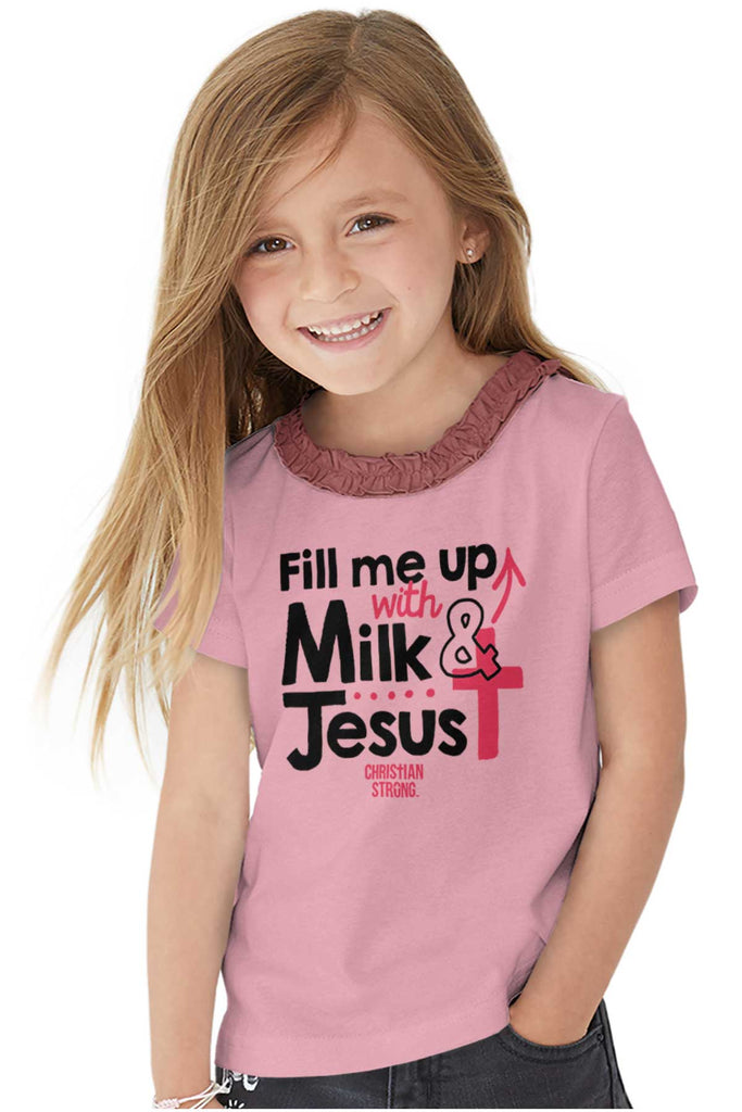 Milk And Jesus Toddler Ruffled Trim T-Shirt-Direct To Garment Print-Brisco Baby