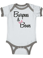 Burpees and Bows Baby Ruffled Trim Romper-Direct To Garment Print-Brisco Baby
