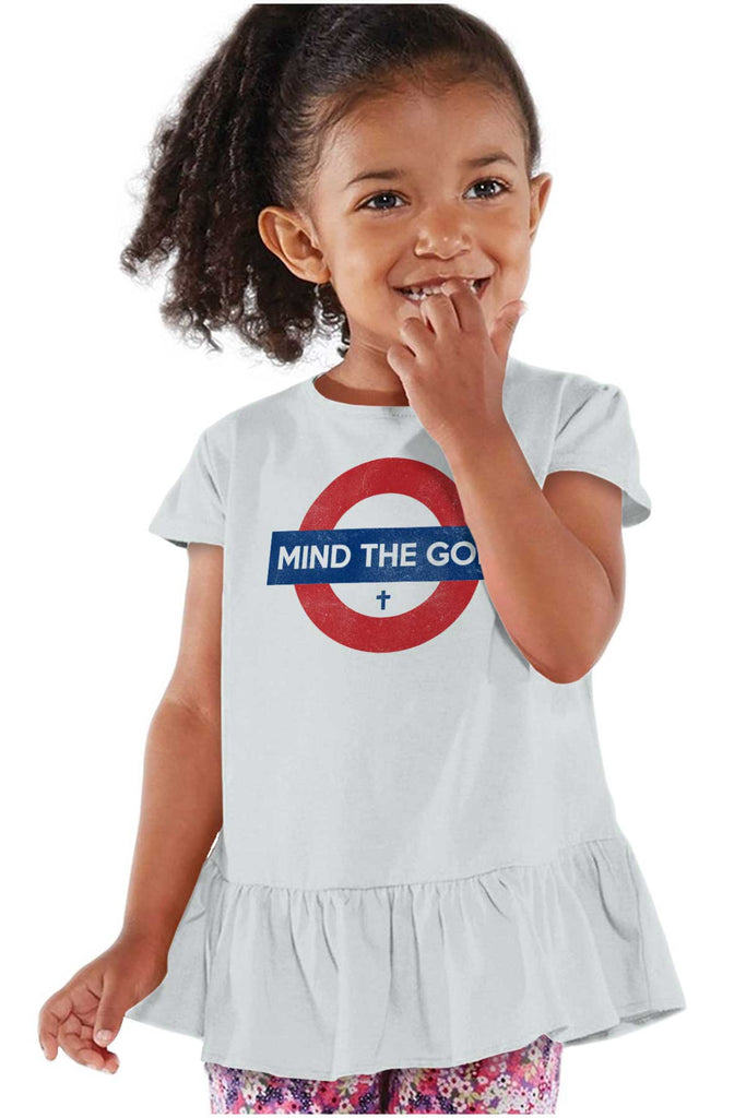 Mind The God Toddler Ruffle Bottom Tee-Direct To Garment Print-Brisco Baby