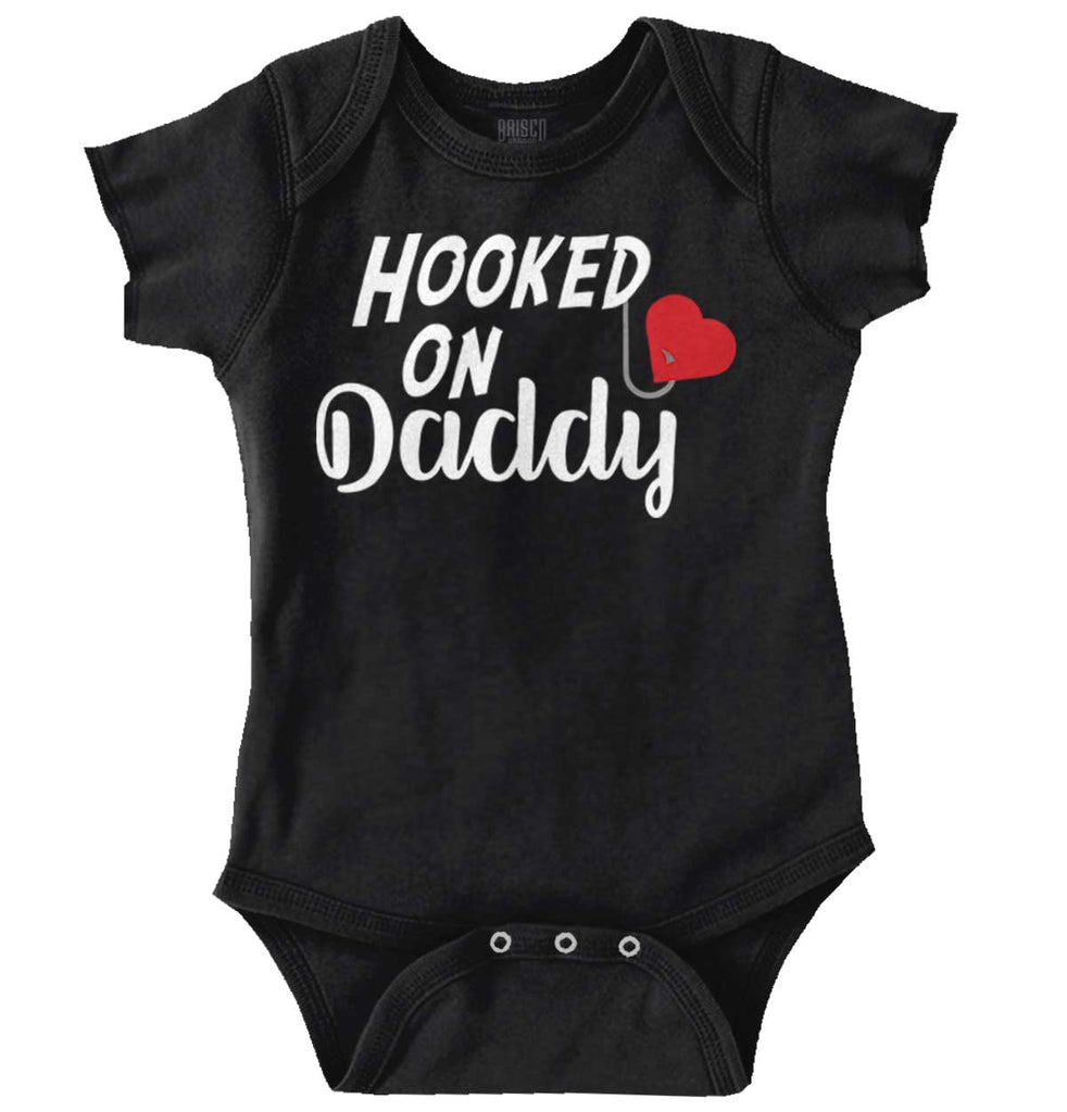 Hooked On Daddy Romper Bodysuit-Direct To Garment Print-Brisco Baby