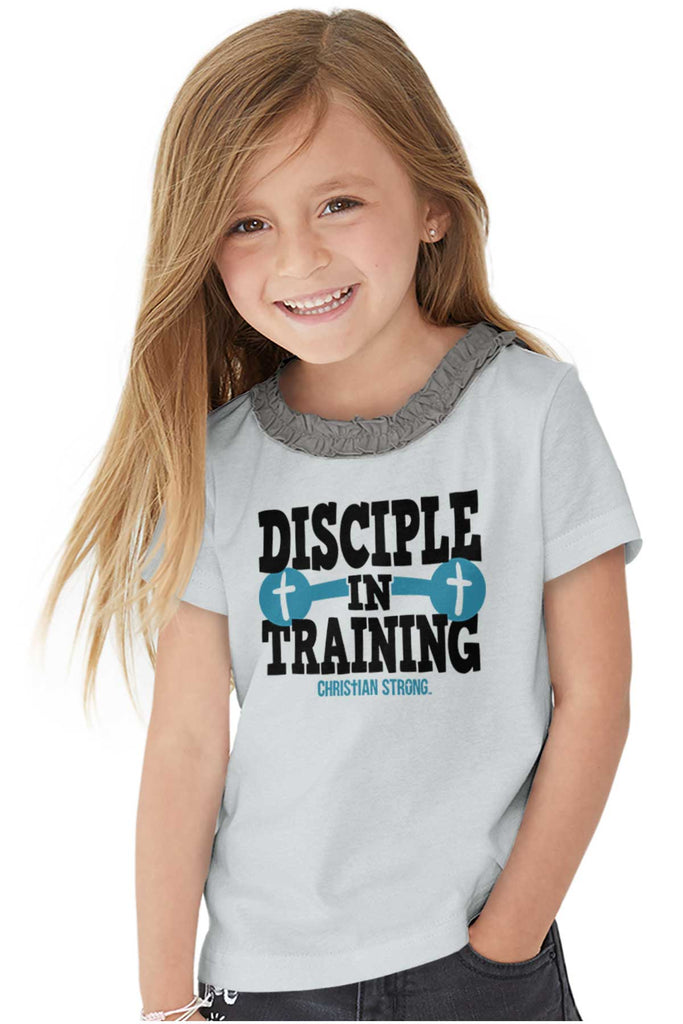 Disciple In Training Toddler Ruffled Trim T-Shirt-Direct To Garment Print-Brisco Baby