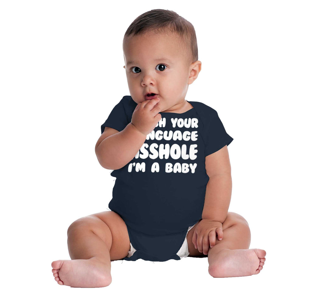 Watch Your Language Romper Bodysuit-Direct To Garment Print-Brisco Baby