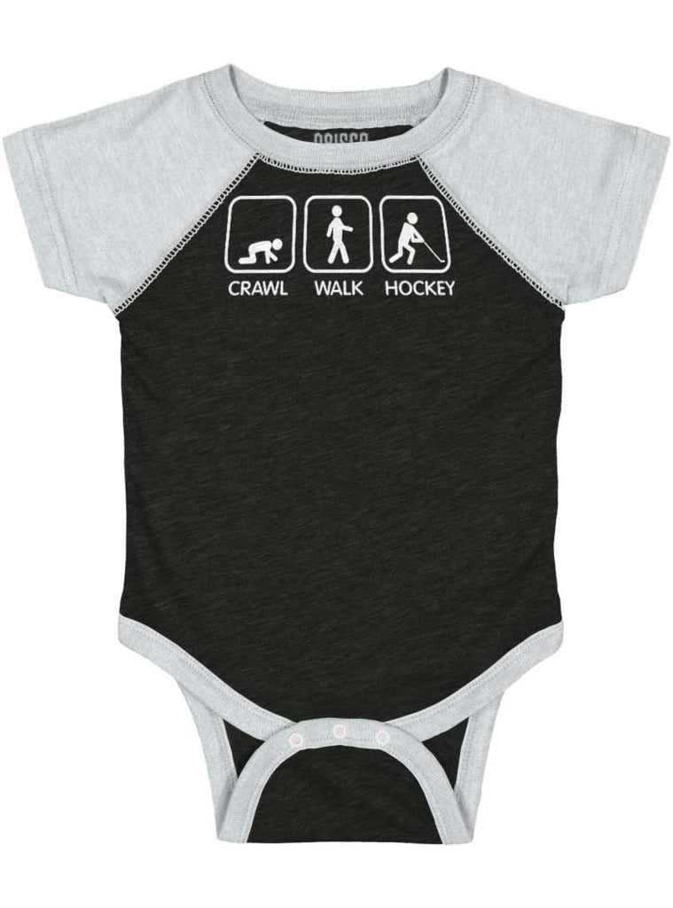 Crawl Walk Hockey Raglan Romper Bodysuit-Direct To Garment Print-Brisco Baby