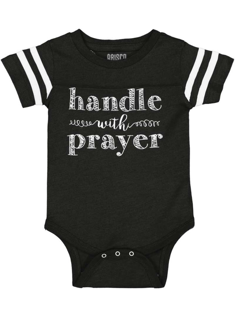 Handle With Prayer Football Romper Bodysuit-Direct To Garment Print-Brisco Baby