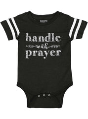 Handle With Prayer Football Romper Bodysuit-Direct To Garment Print-Brisco Baby