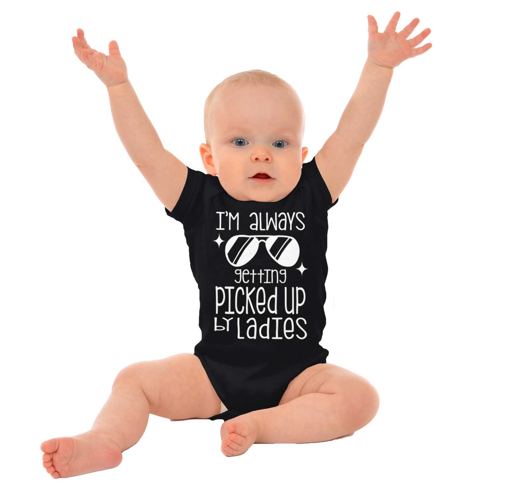 Picked Up By Ladies Romper Bodysuit-Direct To Garment Print-Brisco Baby