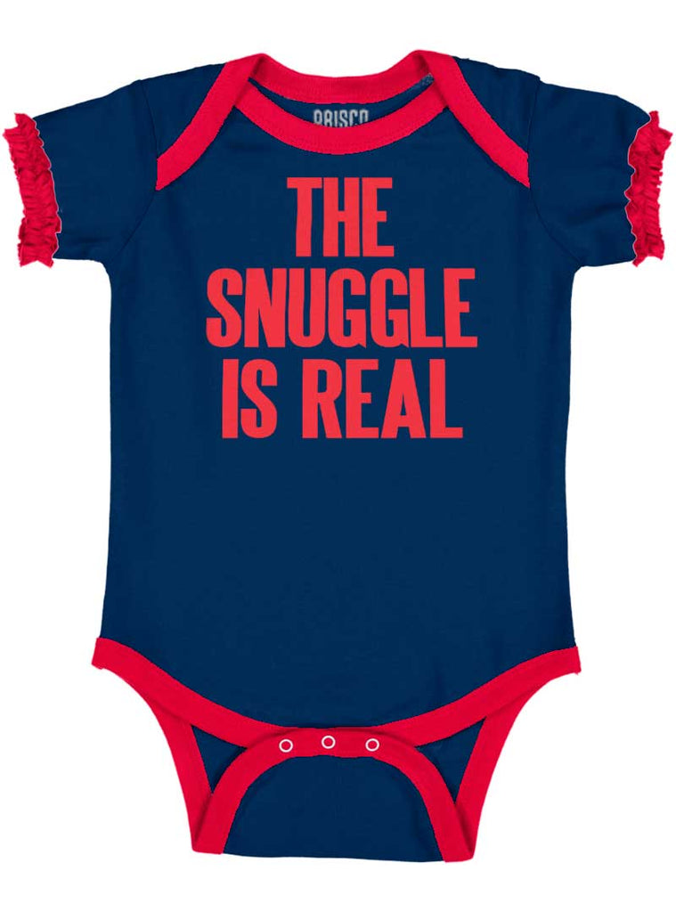 Snuggle Is Real Baby Ruffled Trim Romper-Direct To Garment Print-Brisco Baby