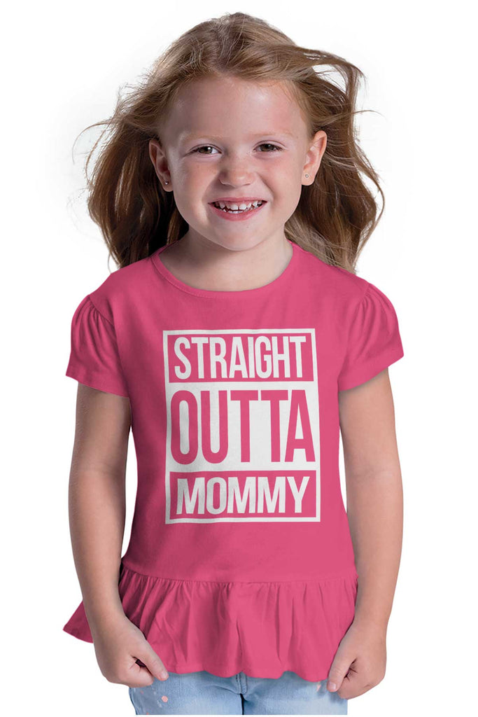 Straight Outta Mommy Toddler Ruffle Bottom Tee-Direct To Garment Print-Brisco Baby